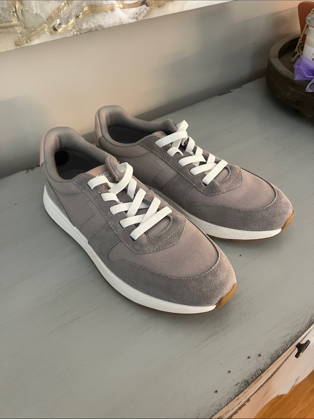 Toms Gray Suede & Mesh Sneakers with White Laces